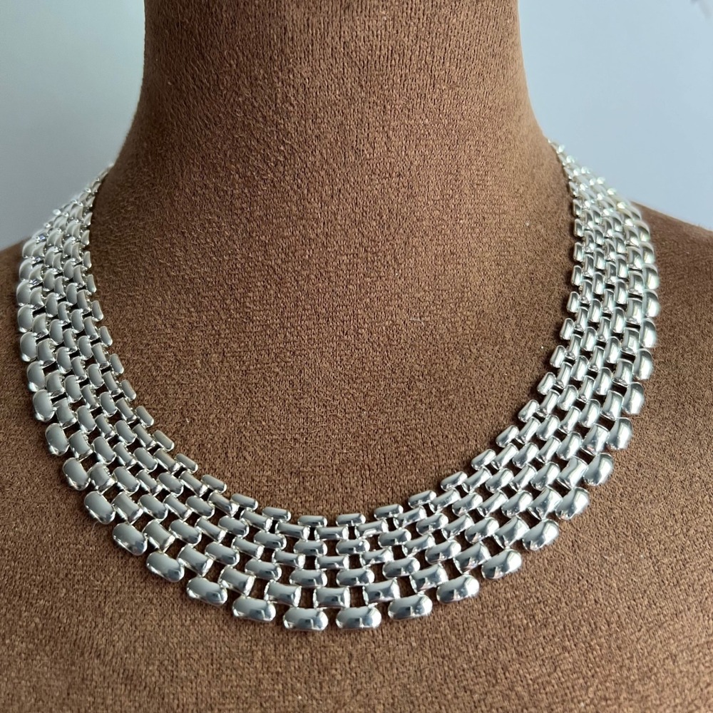 Avon Vintage Silver Tone Polished Mesh Link Collar Necklace 20 Inch Minimalist